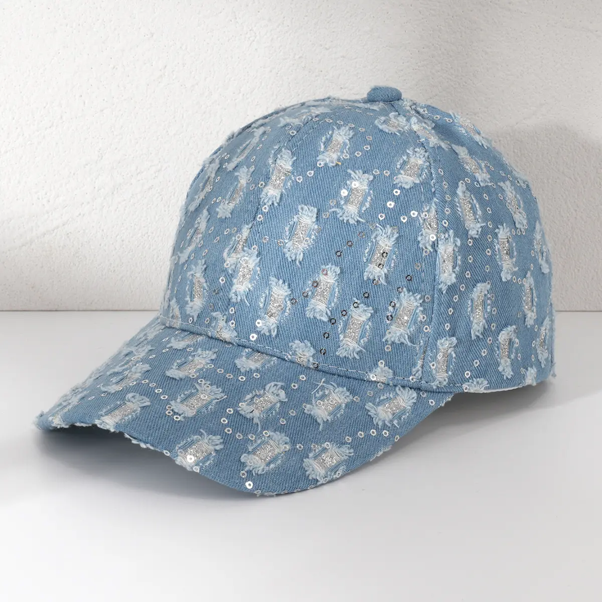 Black Sequin Distressed Baseball Cap for Men Women - Image 2