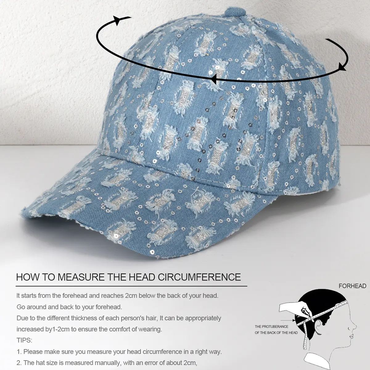 Black Sequin Distressed Baseball Cap for Men Women - Image 4