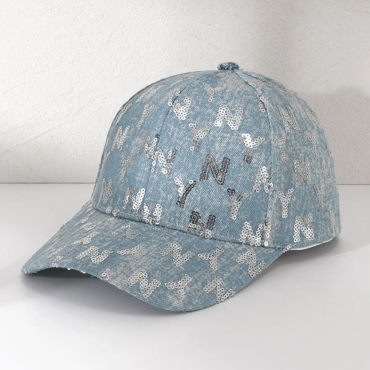 Denim Sequin Baseball Cap with Letter Pattern - Image 3