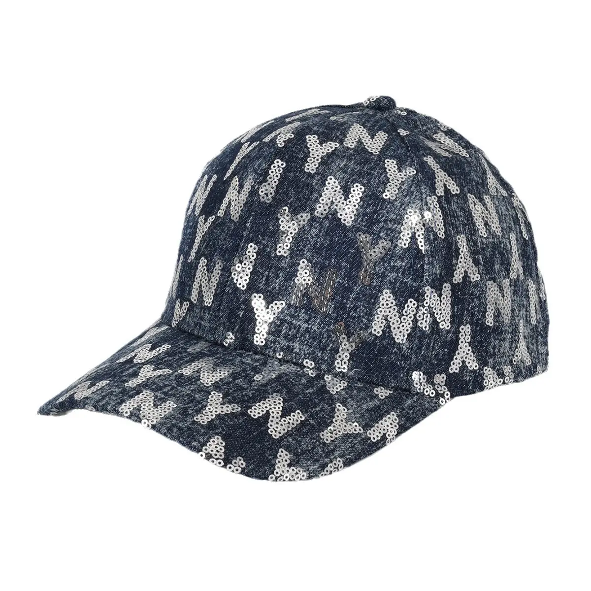 Denim Sequin Baseball Cap with Letter Pattern - Image 6