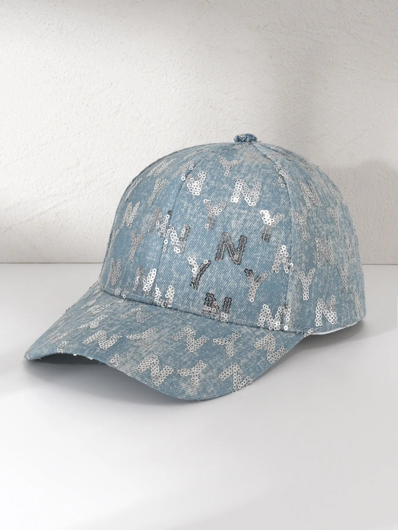 Denim Sequin Baseball Cap with Letter Pattern — feature 11