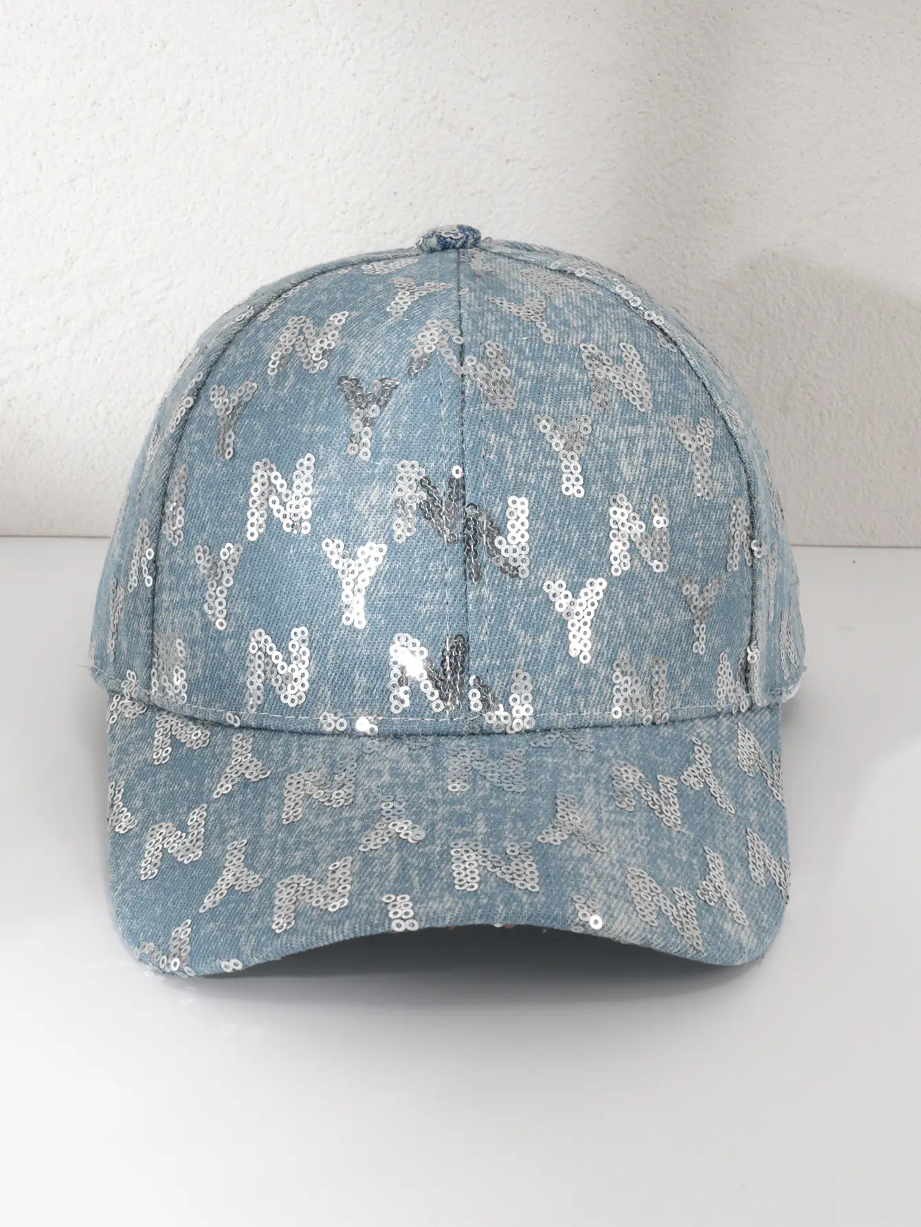 Denim Sequin Baseball Cap with Letter Pattern — feature 13