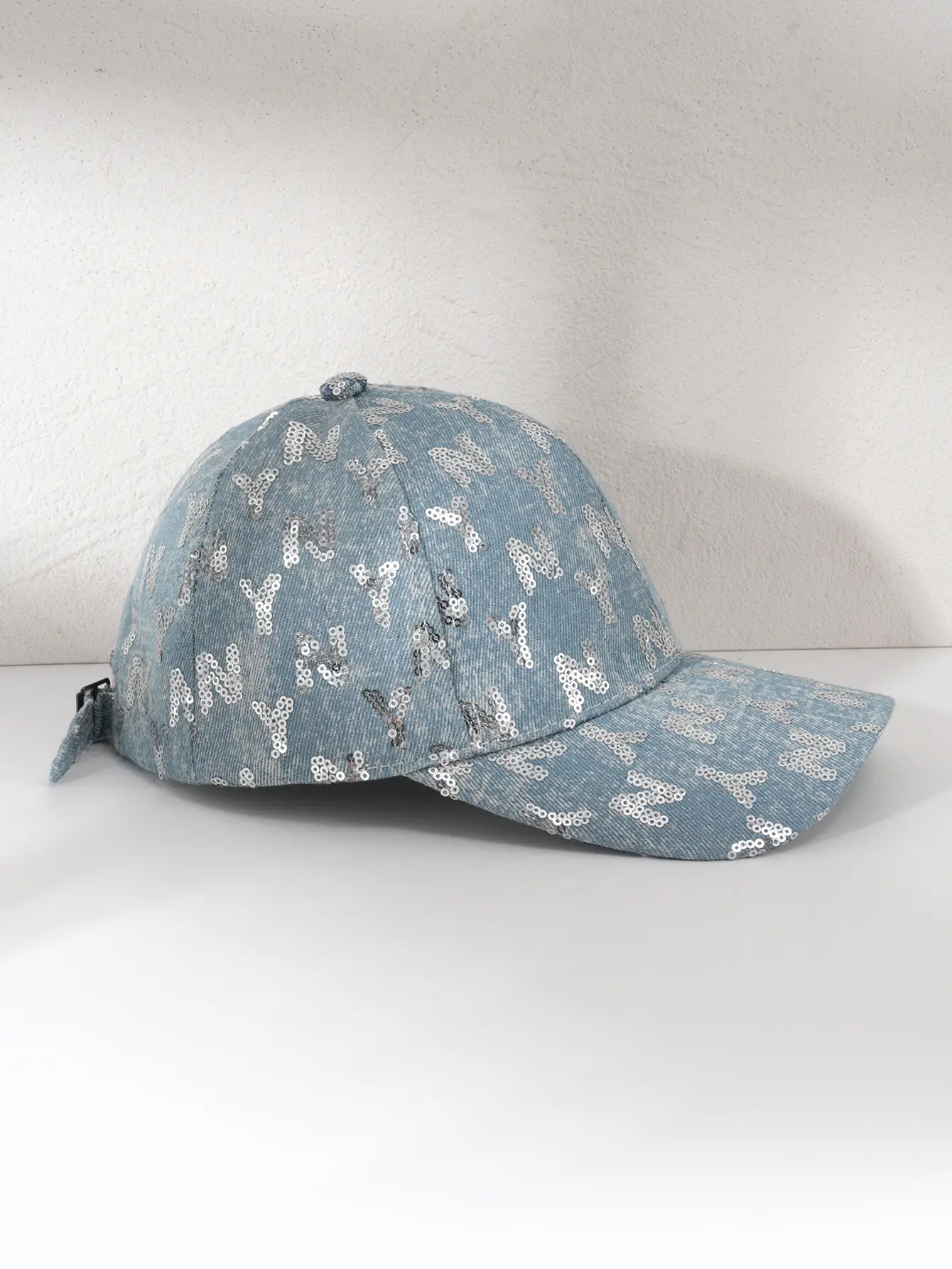 Denim Sequin Baseball Cap with Letter Pattern — feature 14