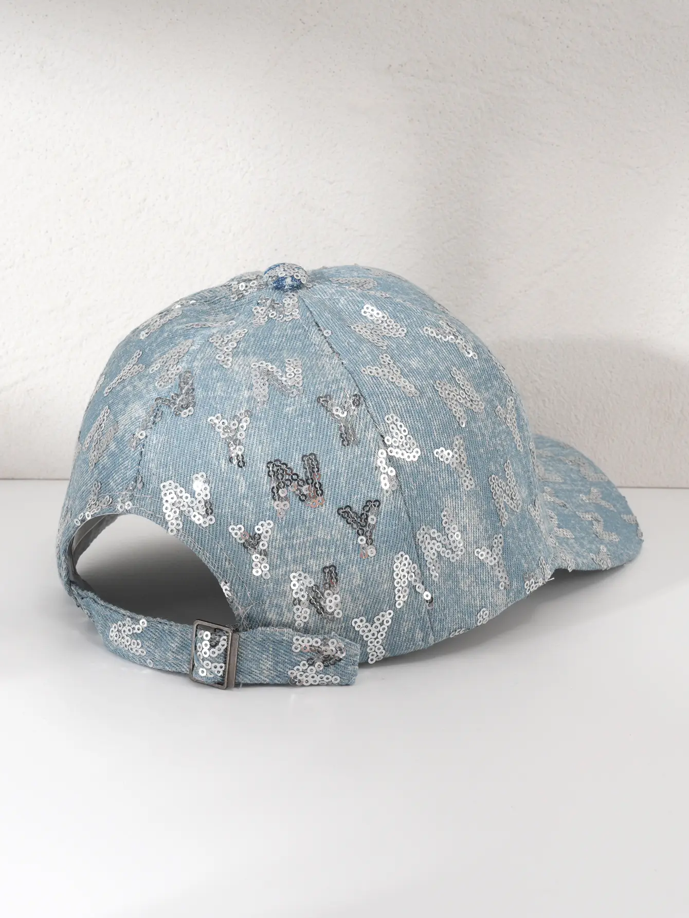 Denim Sequin Baseball Cap with Letter Pattern — feature 15