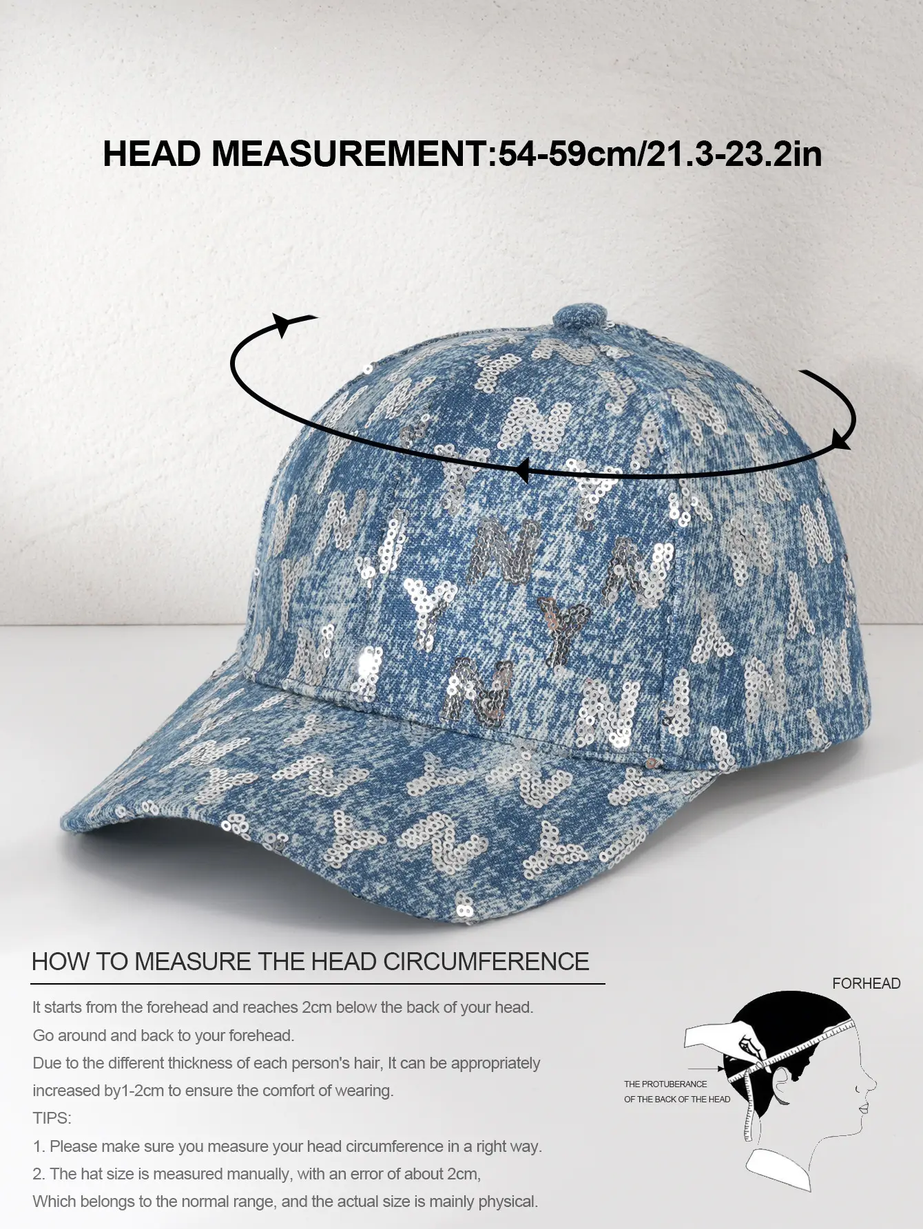 Denim Sequin Baseball Cap with Letter Pattern — feature 2