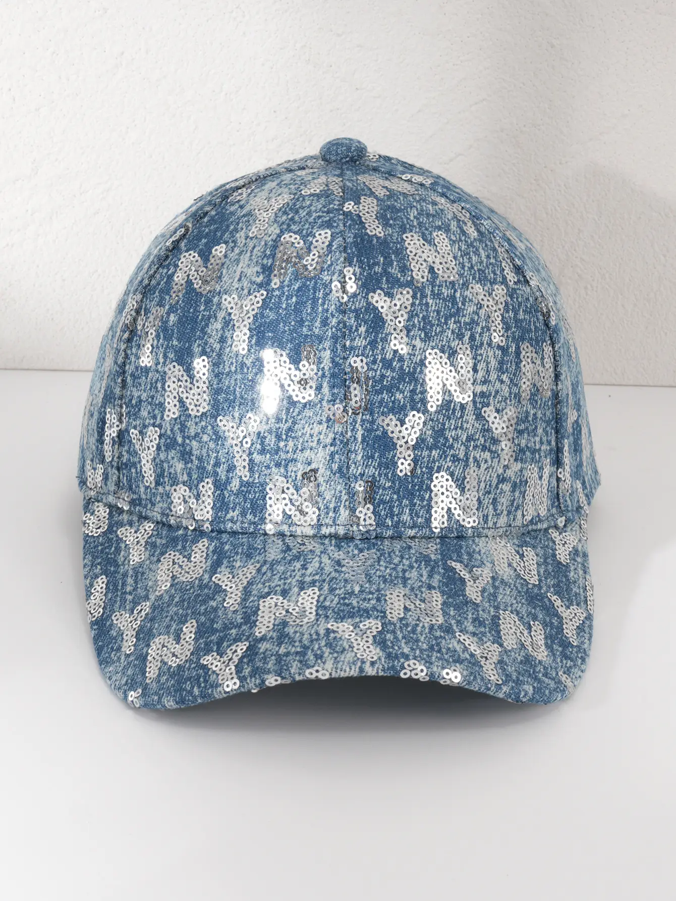 Denim Sequin Baseball Cap with Letter Pattern — feature 3