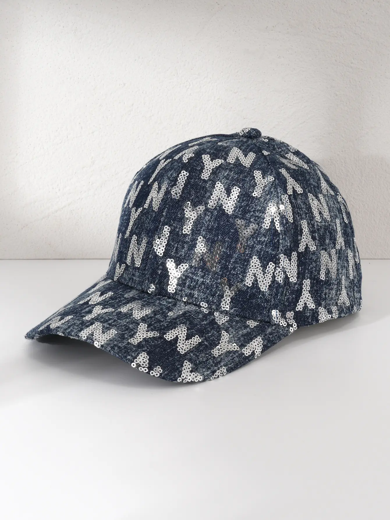 Denim Sequin Baseball Cap with Letter Pattern — feature 6