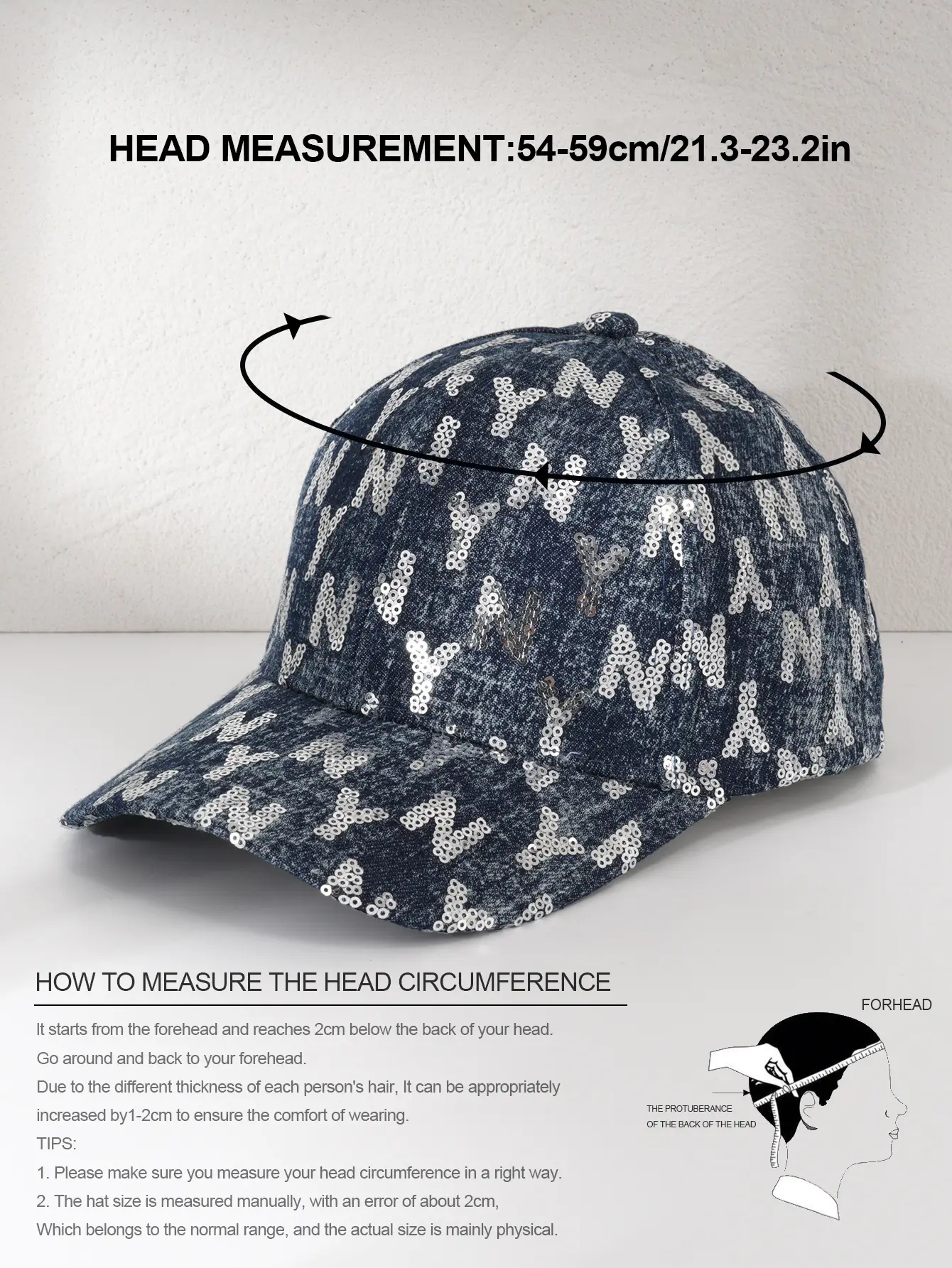 Denim Sequin Baseball Cap with Letter Pattern — feature 7