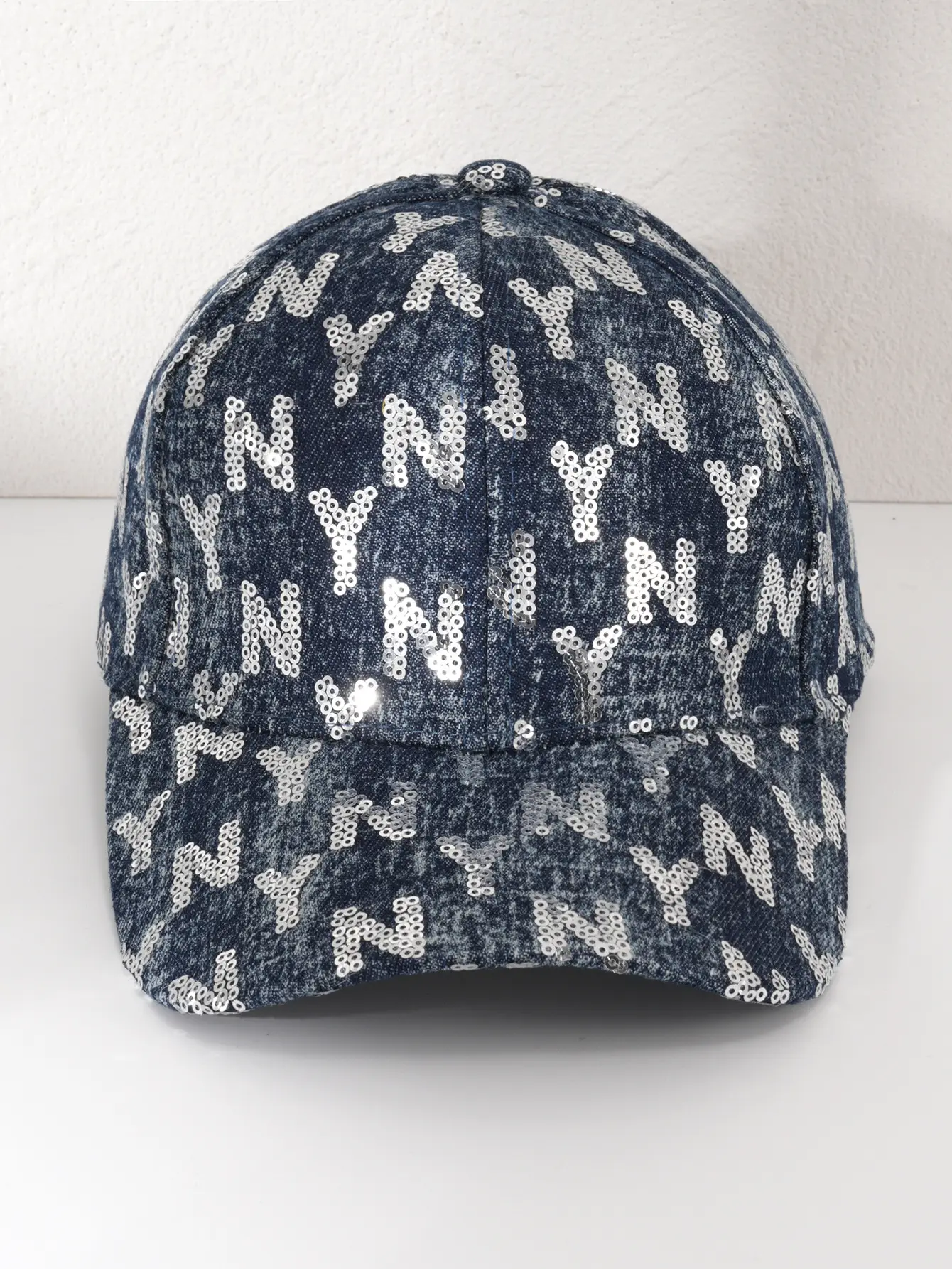 Denim Sequin Baseball Cap with Letter Pattern — feature 8