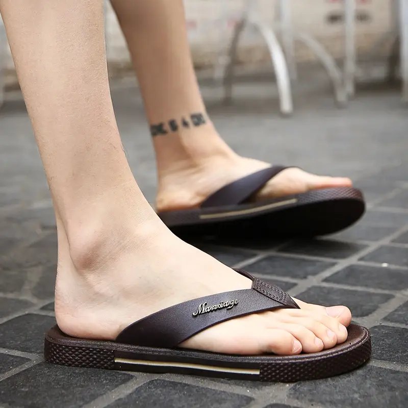 Men Black Korean Style Flat Sandals Summer - Image 5
