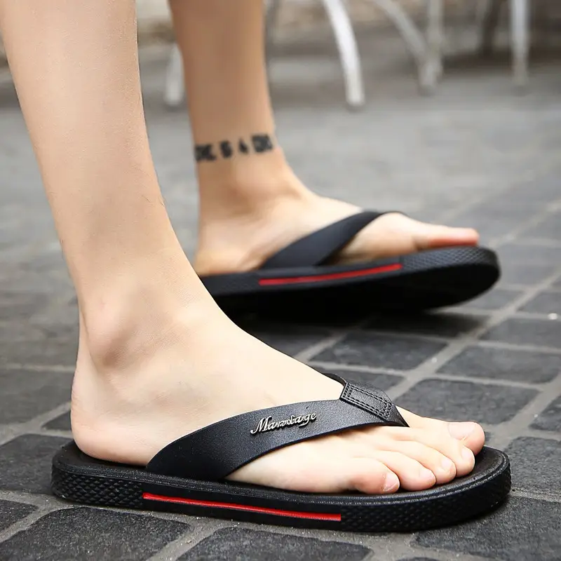 Men Black Korean Style Flat Sandals Summer - Image 6