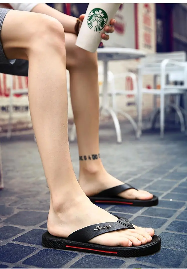 Men Black Korean Style Flat Sandals Summer — feature 14