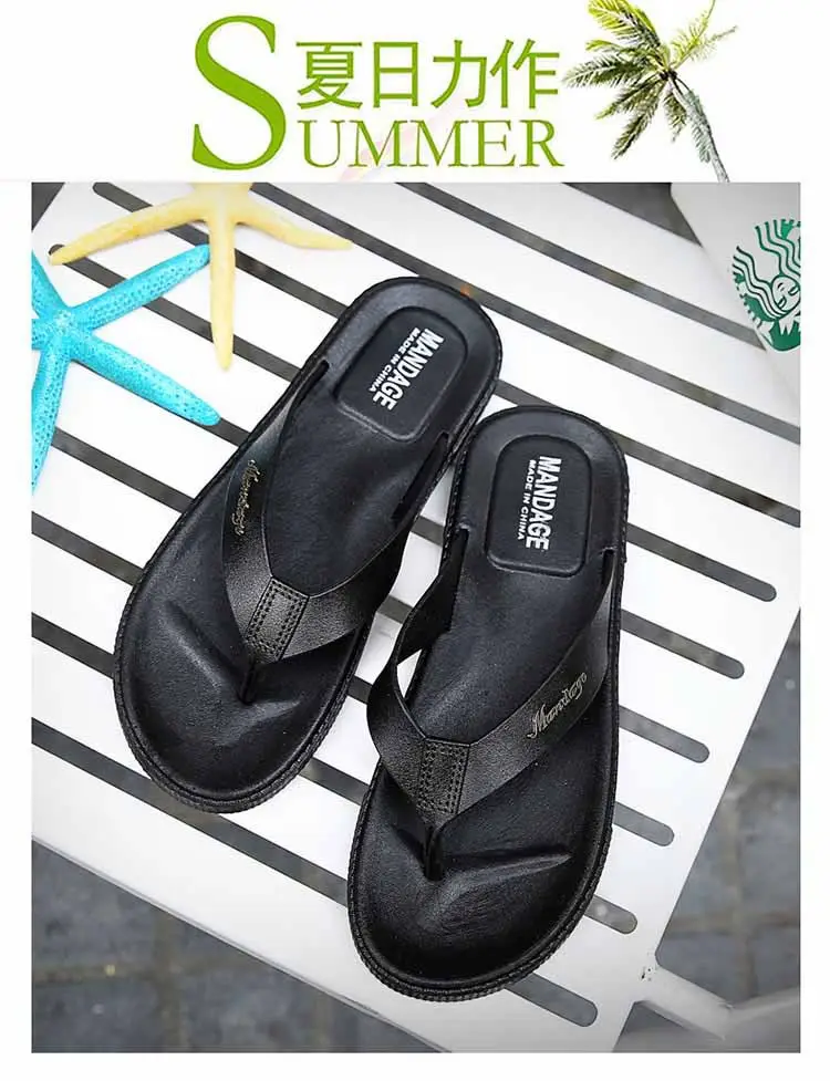 Men Black Korean Style Flat Sandals Summer — feature 15
