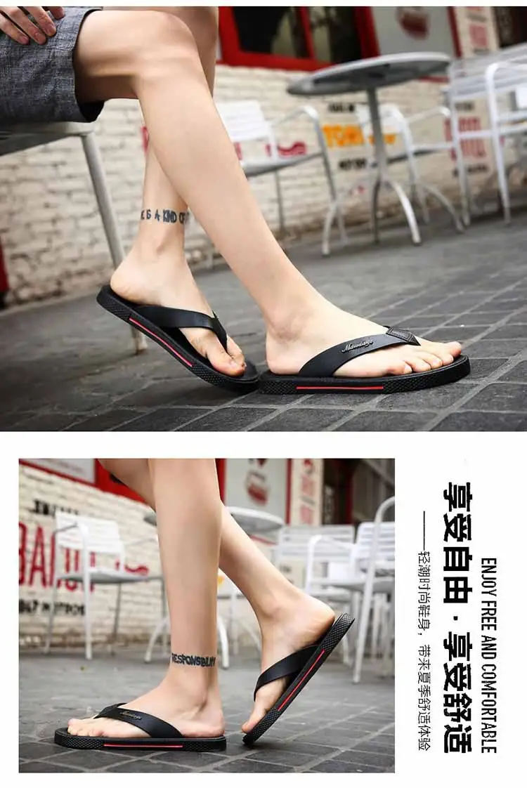 Men Black Korean Style Flat Sandals Summer — feature 16