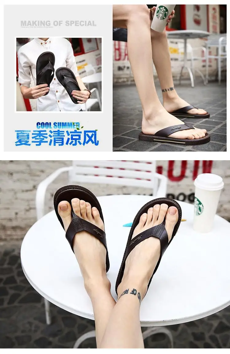 Men Black Korean Style Flat Sandals Summer — feature 18