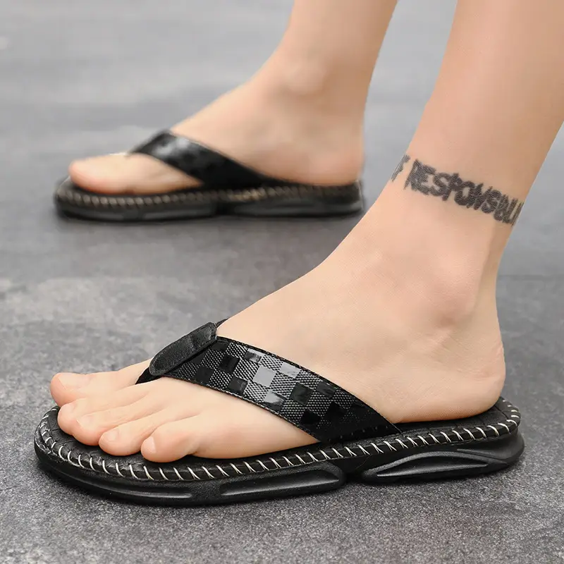 Men's Black Mesh Flip-Flops Summer 2024