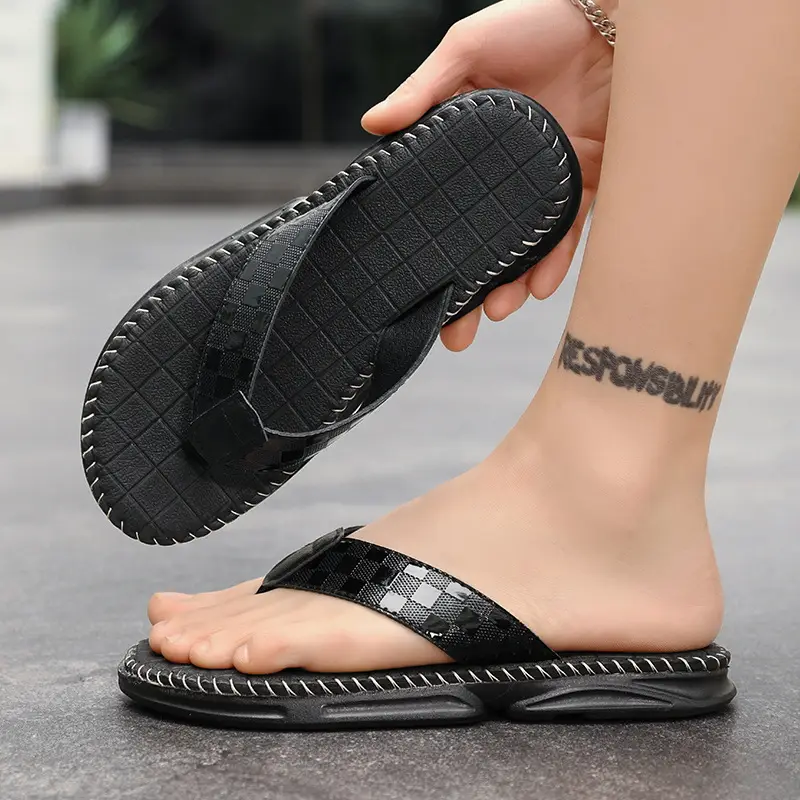 Men's Black Mesh Flip-Flops Summer 2024