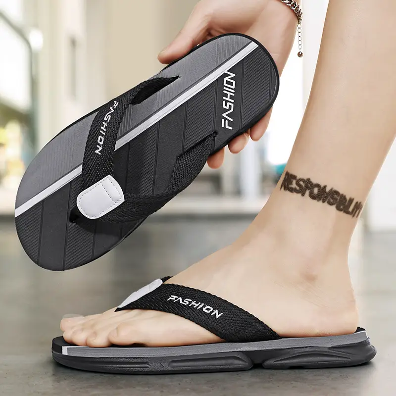 Men's Fashion Flip Flops Black Gray Large 2024 - Image 6
