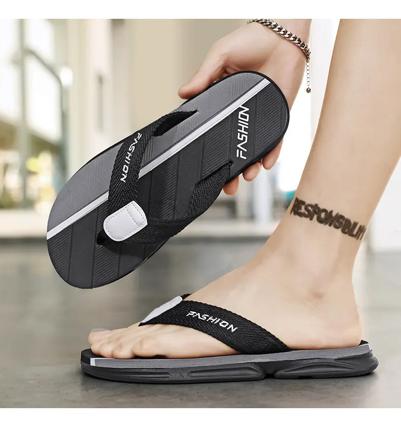 Men's Fashion Flip Flops Black Gray Large 2024 — feature 9