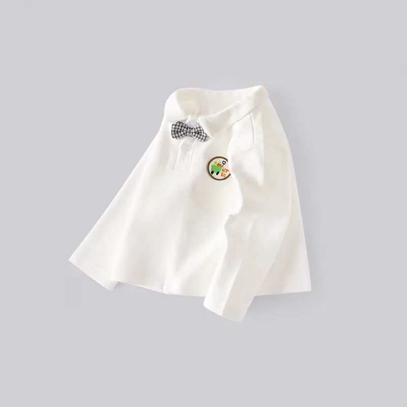 White Embroidered Boys Flap Pocket Shirt for School - Image 4