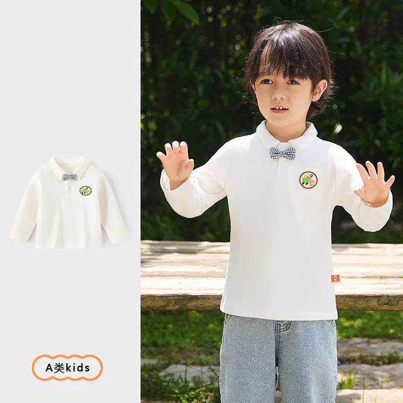 White Embroidered Boys Flap Pocket Shirt for School - Image 5