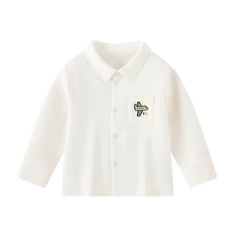 White Embroidered Boys Flap Pocket Shirt for School - Image 2