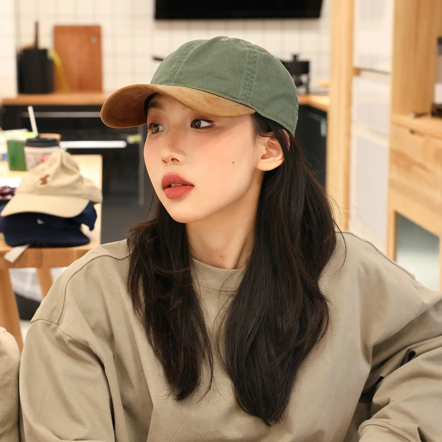 Japanese Suede Cap Women Men Summer Brown - Image 3