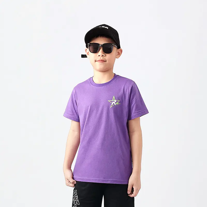 Kids Summer T-Shirt Purple Black Printed Cotton Big Boys - Image 6