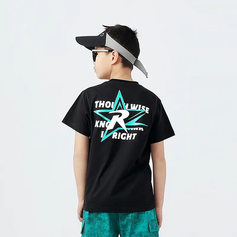 Kids Summer T-Shirt Purple Black Printed Cotton Big Boys - Image 7