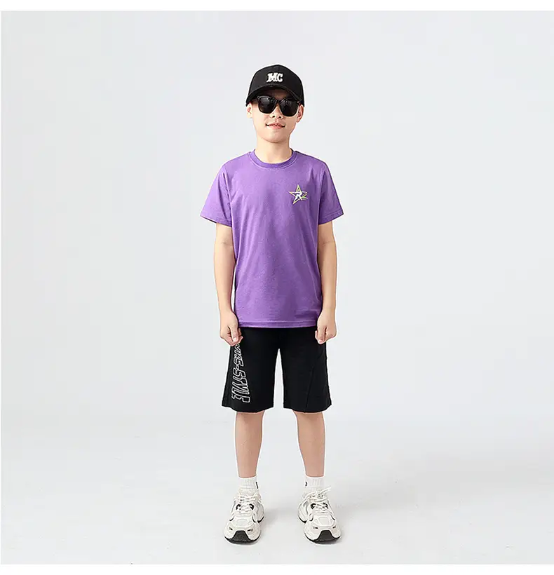 Kids Summer T-Shirt Purple Black Printed Cotton Big Boys — feature 42