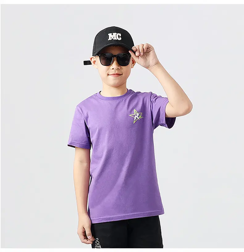 Kids Summer T-Shirt Purple Black Printed Cotton Big Boys — feature 44