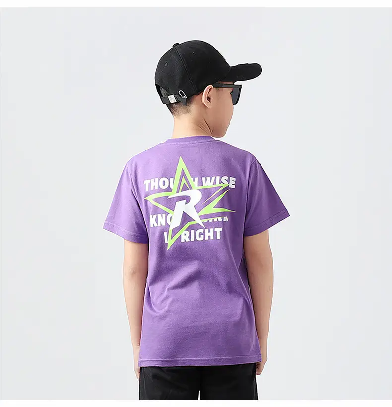 Kids Summer T-Shirt Purple Black Printed Cotton Big Boys — feature 45