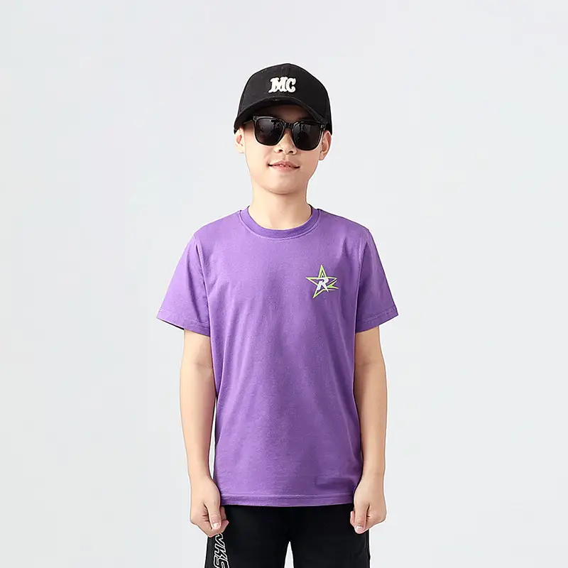 Kids Summer T-Shirt Purple Black Printed Cotton Big Boys - Image 3