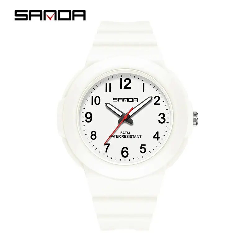 Sanda Cross-Border Student Exam Watch White Black Quartz Waterproof Sports - Image 3