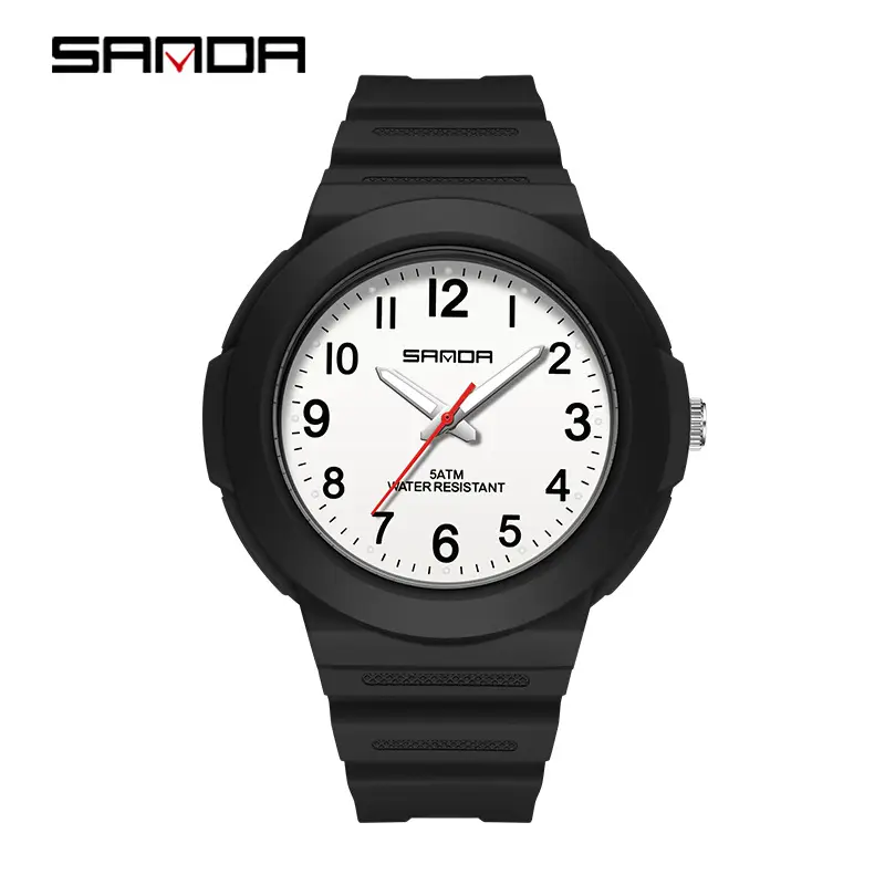 Sanda Cross-Border Student Exam Watch White Black Quartz Waterproof Sports - Image 5