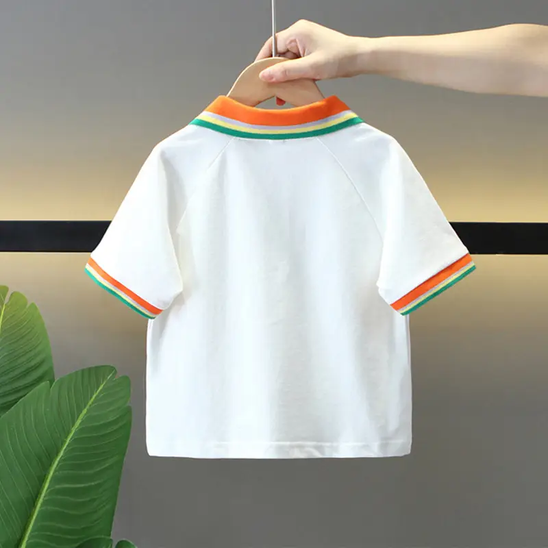 Boys White Polo T-Shirt with Orange Trim 2025 - Image 2