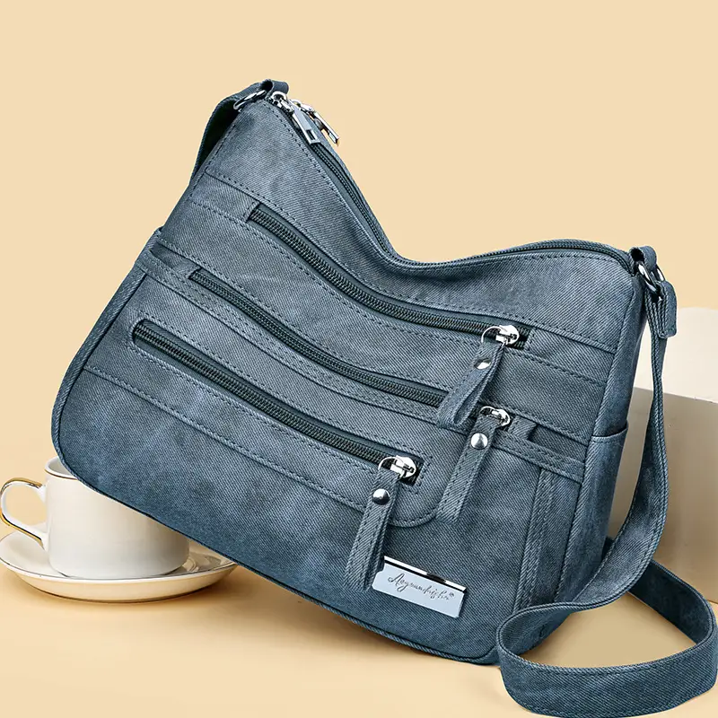 Retro Green Shoulder Bag for Women with 5 Pockets