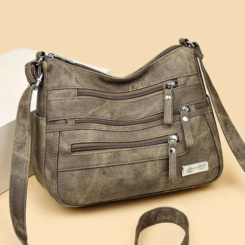 Retro Green Shoulder Bag for Women with 5 Pockets