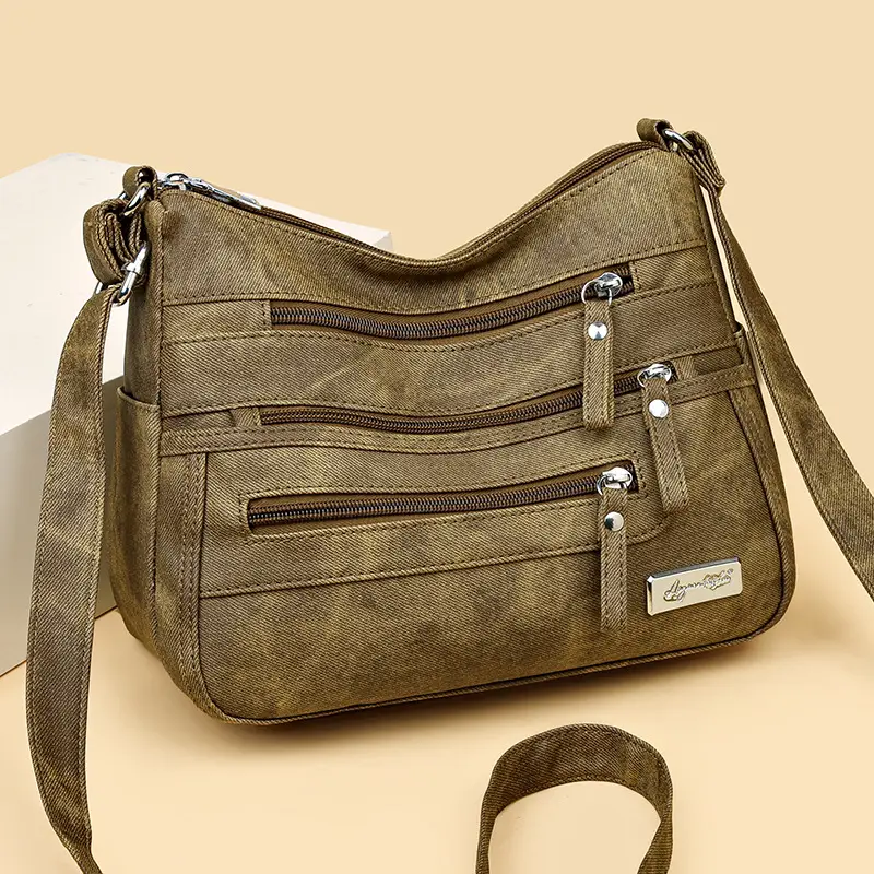 Retro Green Shoulder Bag for Women with 5 Pockets