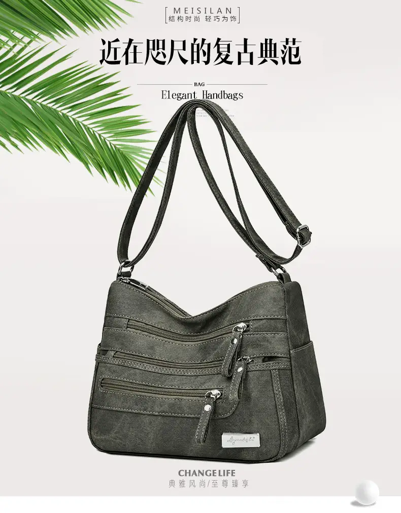 Retro Green Shoulder Bag for Women with 5 Pockets — feature 1
