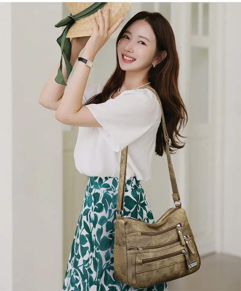 Retro Green Shoulder Bag for Women with 5 Pockets — feature 14
