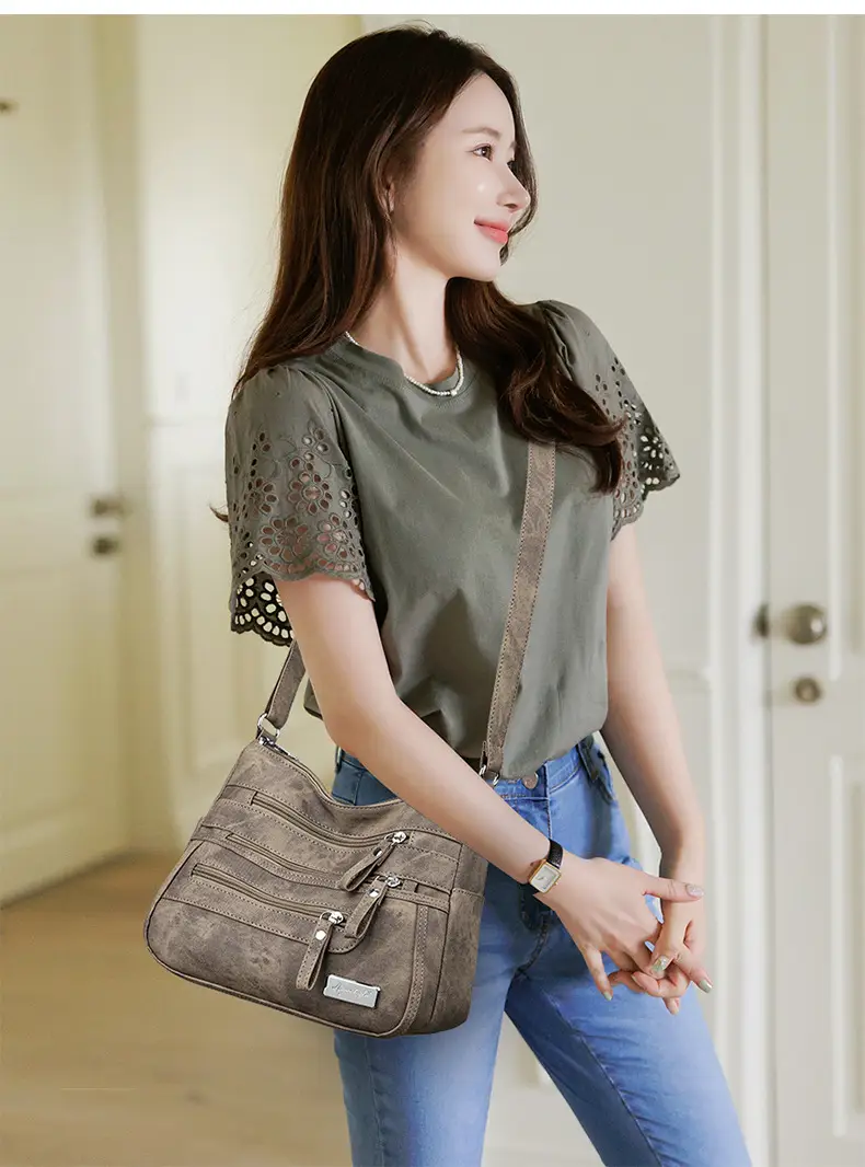 Retro Green Shoulder Bag for Women with 5 Pockets — feature 15