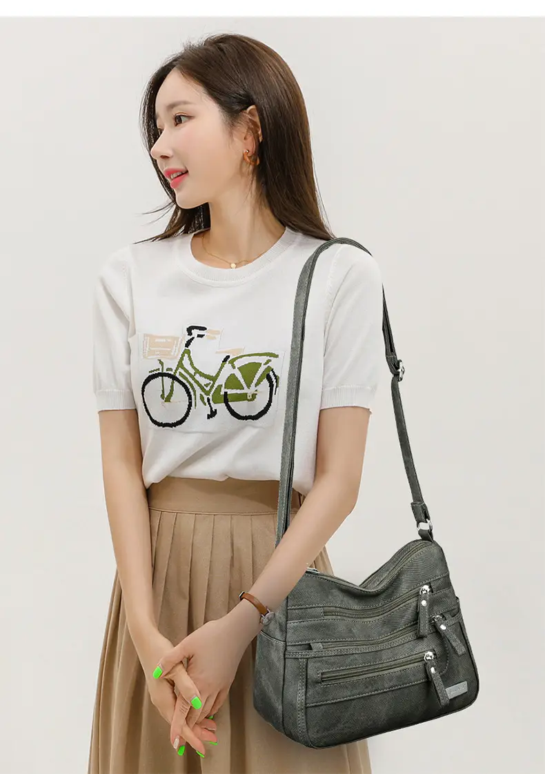 Retro Green Shoulder Bag for Women with 5 Pockets — feature 16