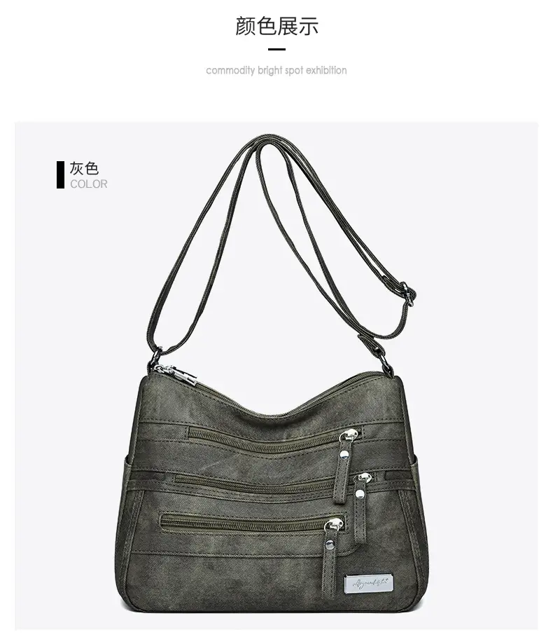 Retro Green Shoulder Bag for Women with 5 Pockets — feature 18