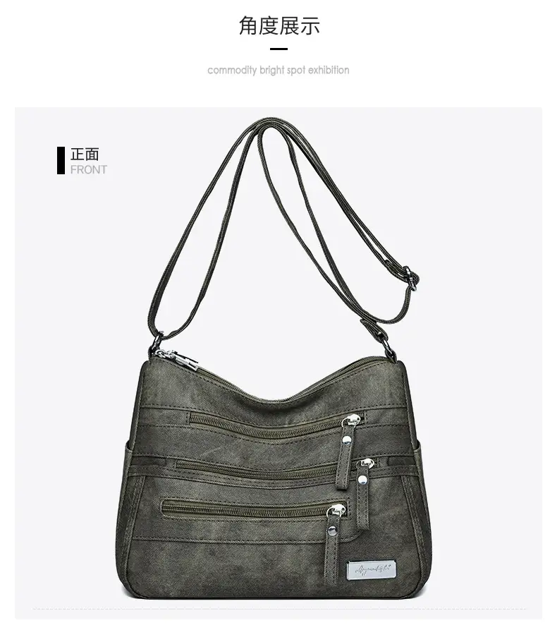 Retro Green Shoulder Bag for Women with 5 Pockets — feature 23