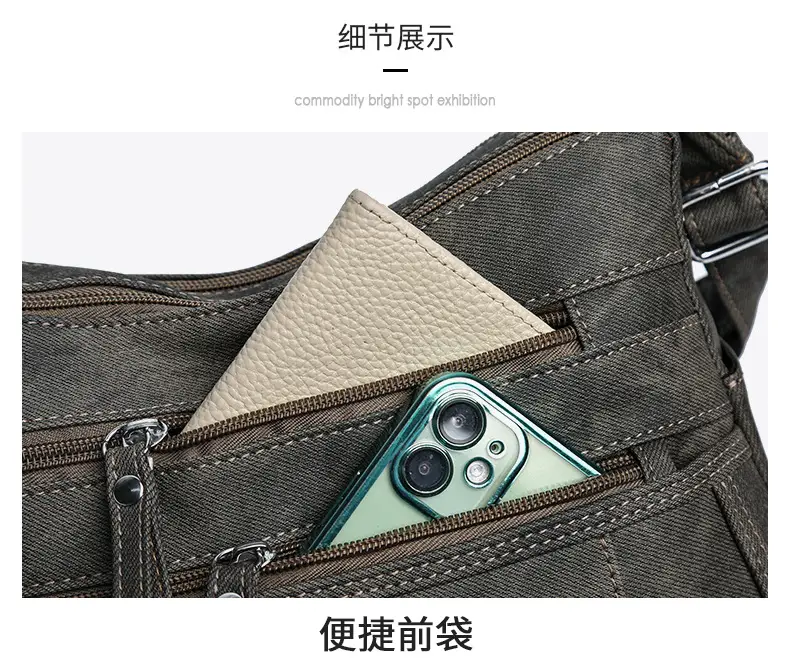 Retro Green Shoulder Bag for Women with 5 Pockets — feature 28
