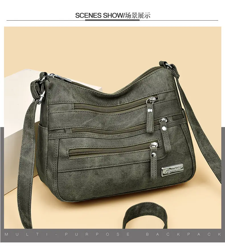 Retro Green Shoulder Bag for Women with 5 Pockets — feature 7