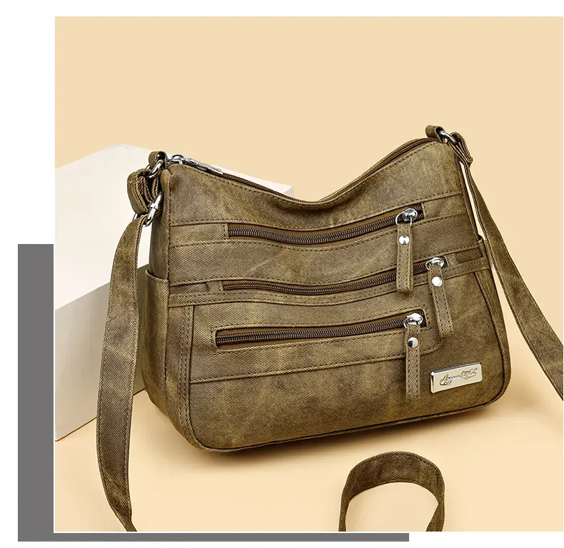 Retro Green Shoulder Bag for Women with 5 Pockets — feature 8