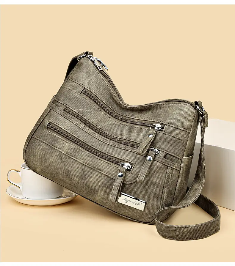 Retro Green Shoulder Bag for Women with 5 Pockets — feature 9