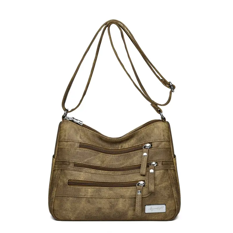 Retro Green Shoulder Bag for Women with 5 Pockets